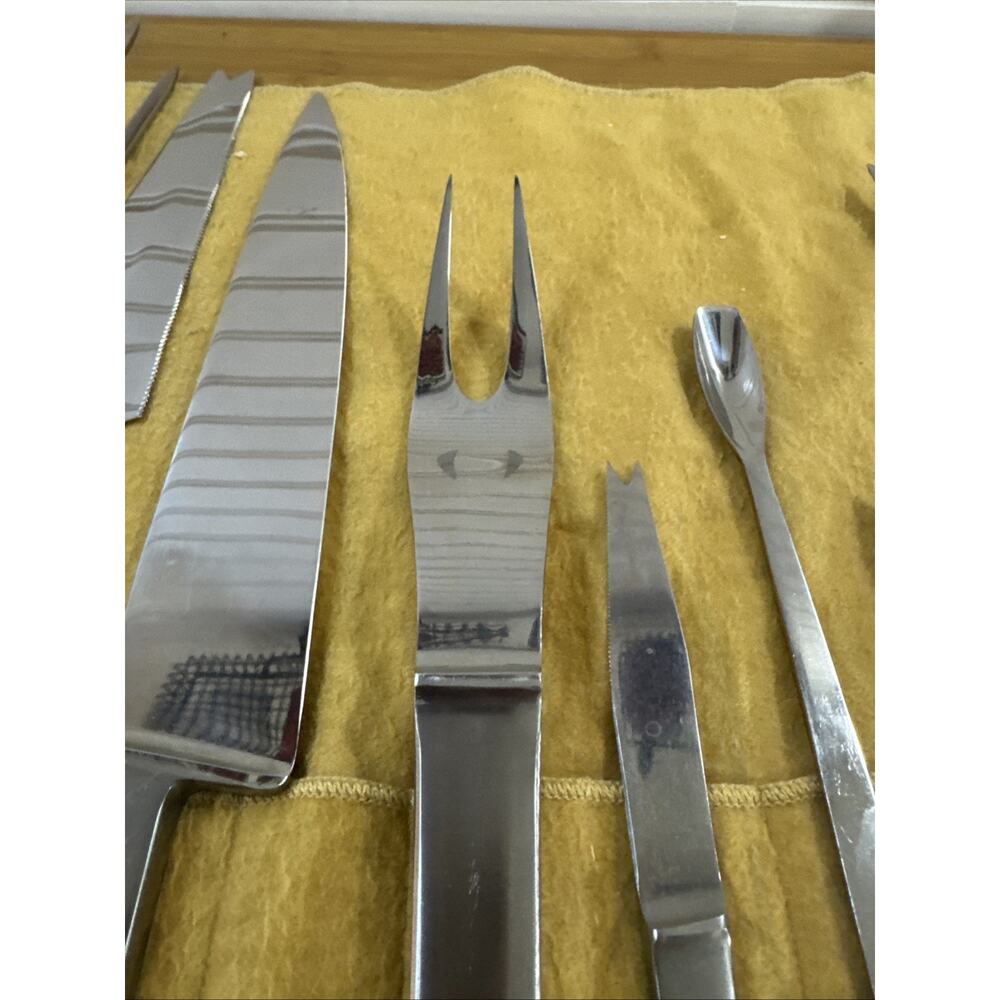 Vintage Arthur Salm Capri Italy Stainless Steel 9pc Carving Serving Set & Roll - Picture 6 of 11